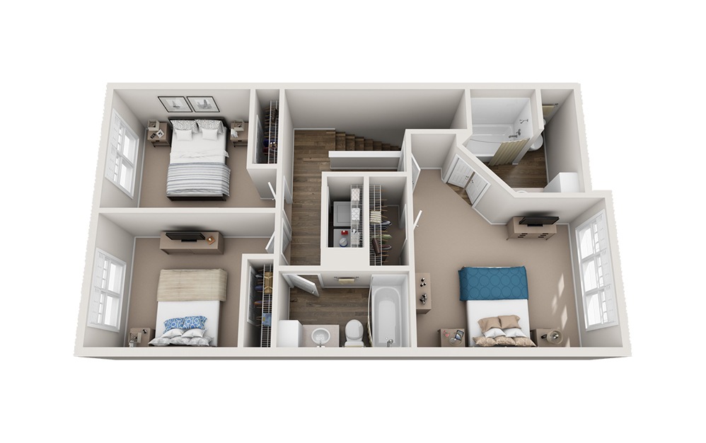 Vanderbilt - 3 bedroom floorplan layout with 2.5 baths and 1557 square feet. (Floor 3)