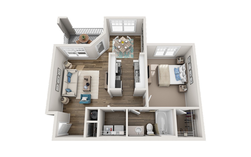 Buncombe - 1 bedroom floorplan layout with 1 bath and 745 square feet.