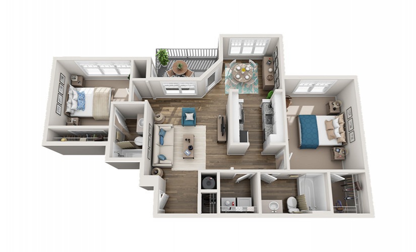 Ramblewood - 2 bedroom floorplan layout with 2 bathrooms and 957 square feet