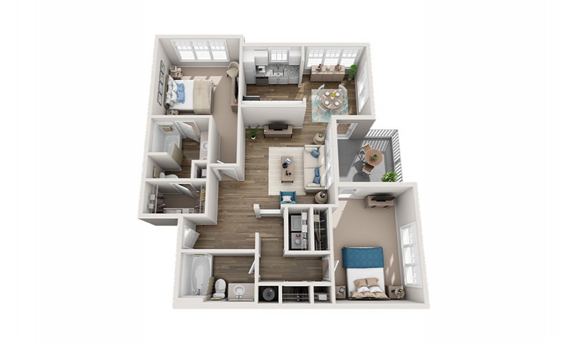 Olmsted	 - 2 bedroom floorplan layout with 2 bathrooms and 1101 square feet