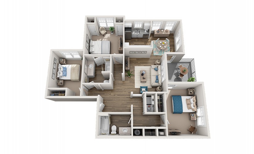 Montford - 3 bedroom floorplan layout with 2 bathrooms and 1244 square feet