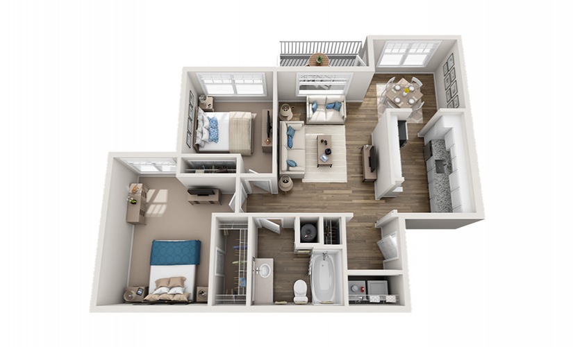 Blue Ridge - 2 bedroom floorplan layout with 1 bathroom and 950 square feet